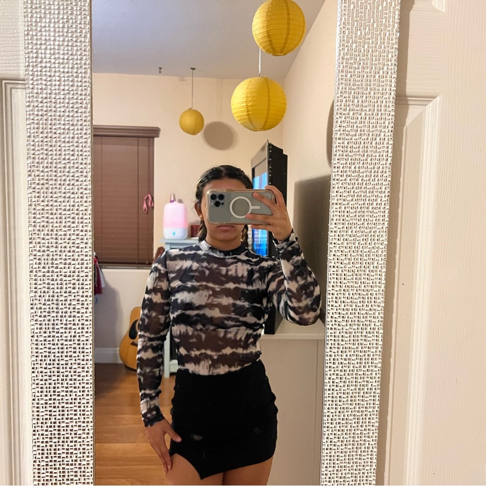 Black and White Tie Dye Mesh Top